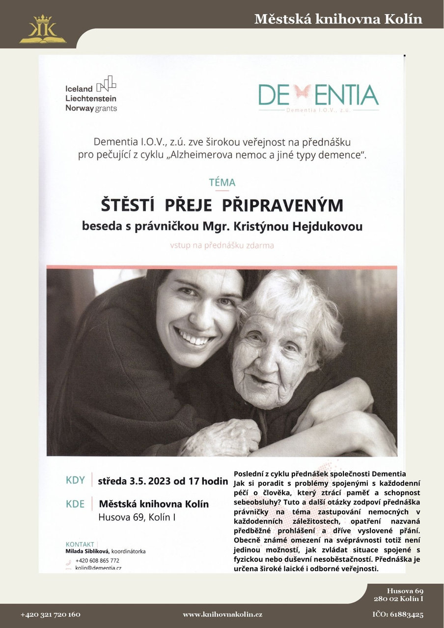 19. 4. 2023 / Přednáška pro pečující Alzheimerova nemoc a jiné typy demence